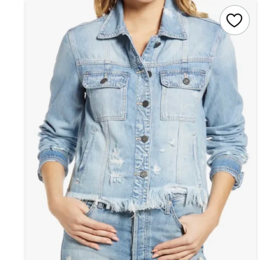 Hidden Light Blue Distressed hem Womens denim jacket